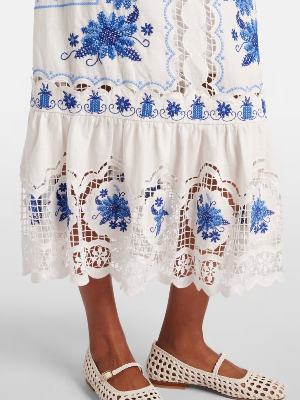 Farm Rio Embroidered Linen-Blend Midi Dress - Picture 4 of 16